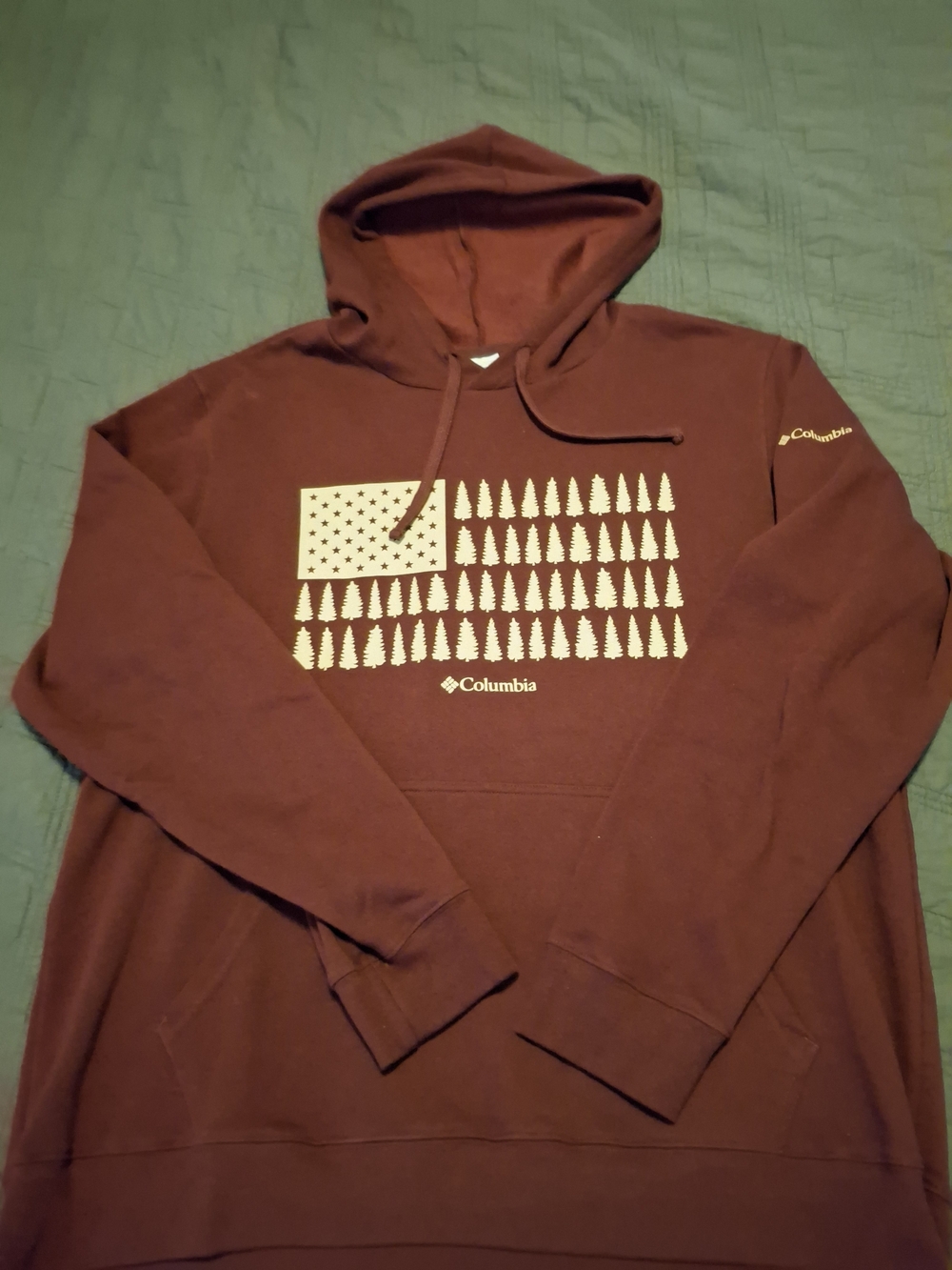 Columbia Men's Maroon Hoodie with White Flag & Trees Graphic